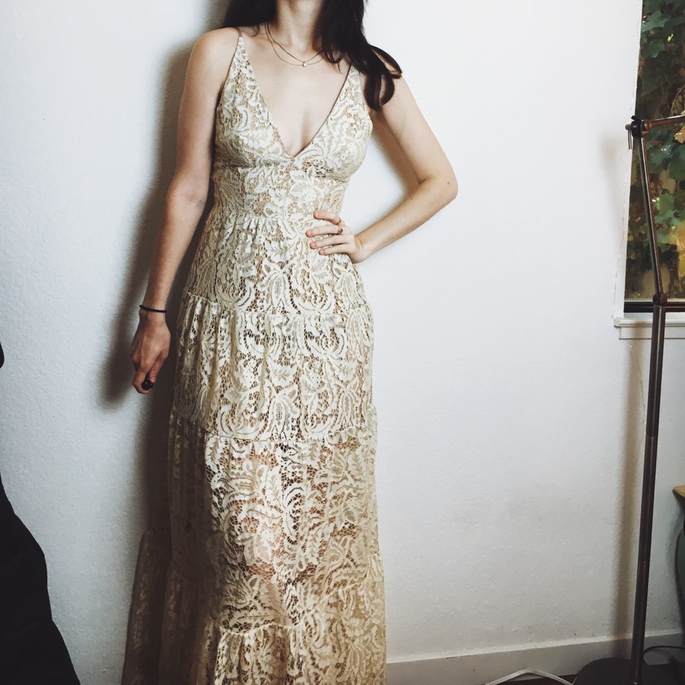 Dress the Population White Lace Maxi
